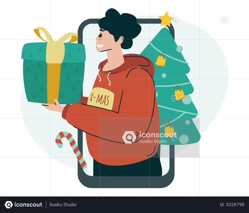Man with Christmas gift  Illustration
