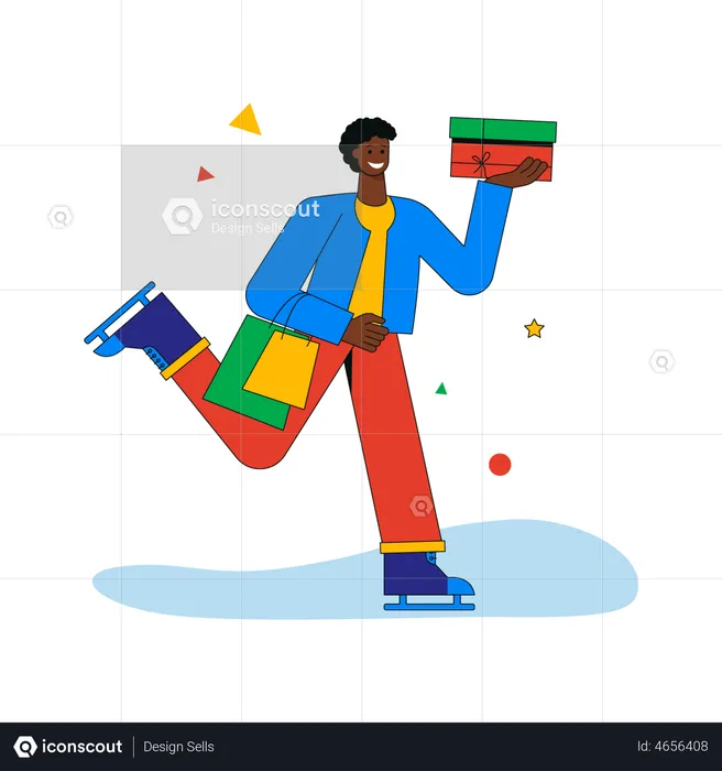Man with christmas gift and bags  Illustration