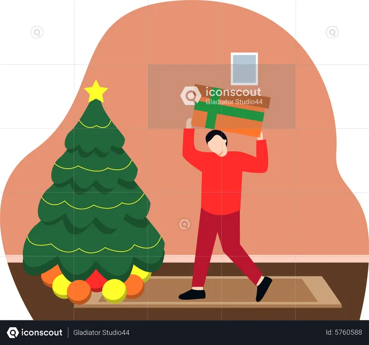 Man with Christmas gift  Illustration