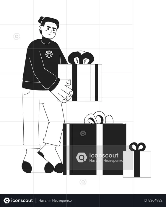 Man with christmas gifts  Illustration