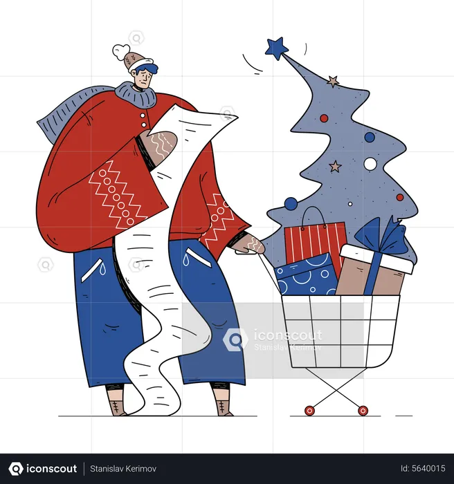 Man with Christmas shopping list  Illustration