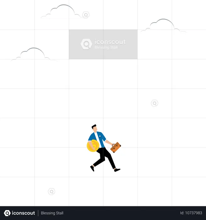 Man with coin runs in ascending arrow  Illustration