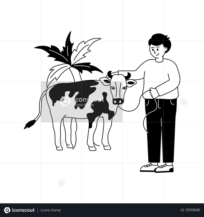 Man with Cow  Illustration