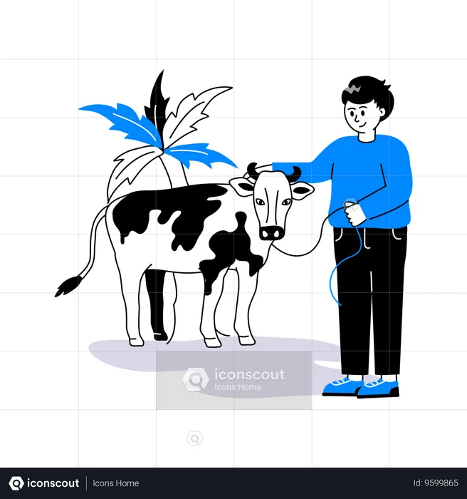 Man with cow  Illustration