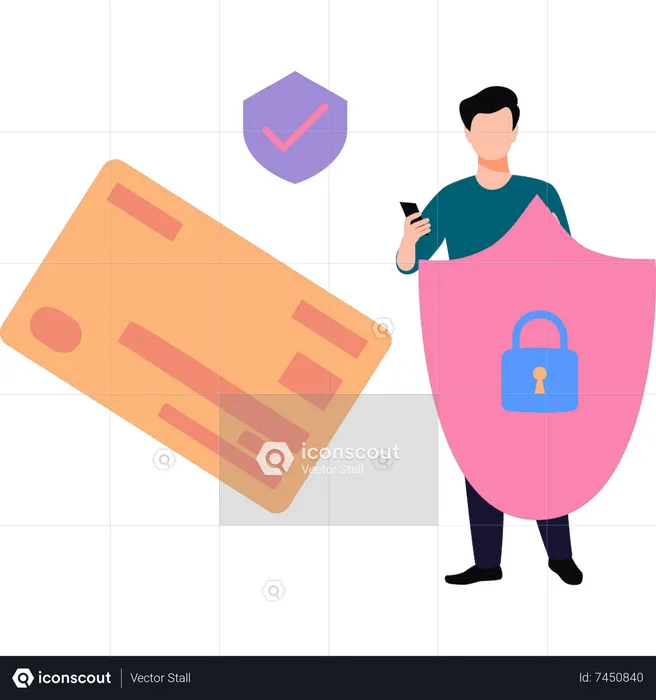 Man with credit card is safe  Illustration