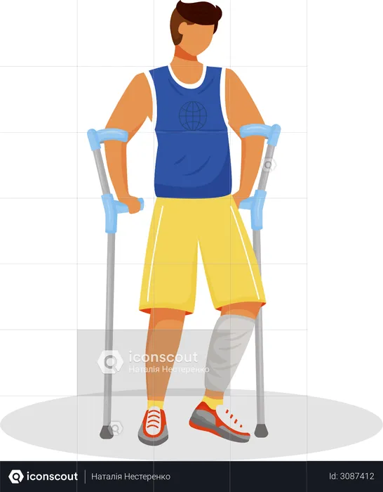 Man with crutches  Illustration