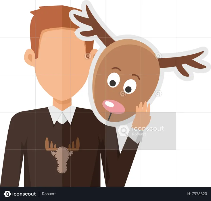 Man with Deer Mask  Illustration