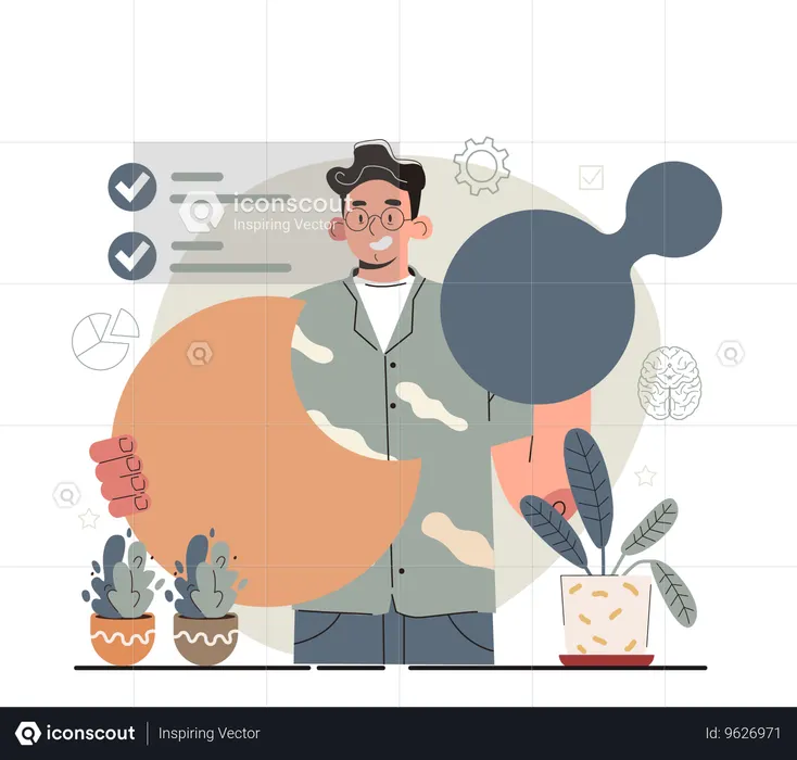 Man with difficult task with familiar actions  Illustration