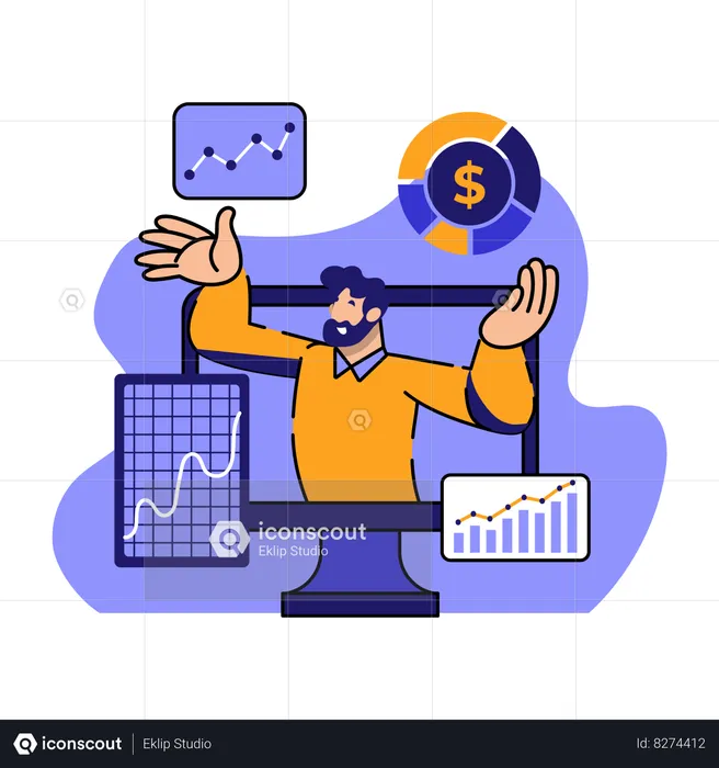 Man with  Digital business growth in many sectors  Illustration