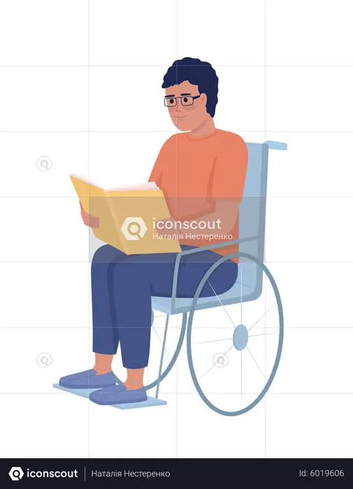 Man with disability reading book  Illustration