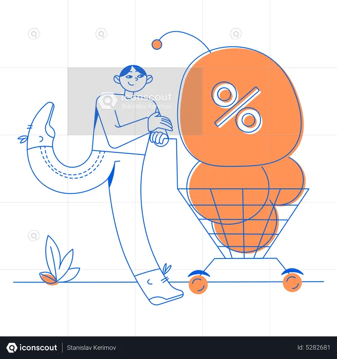 Man with discount cart  Illustration