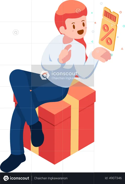 Man with Discount Coupon  Illustration