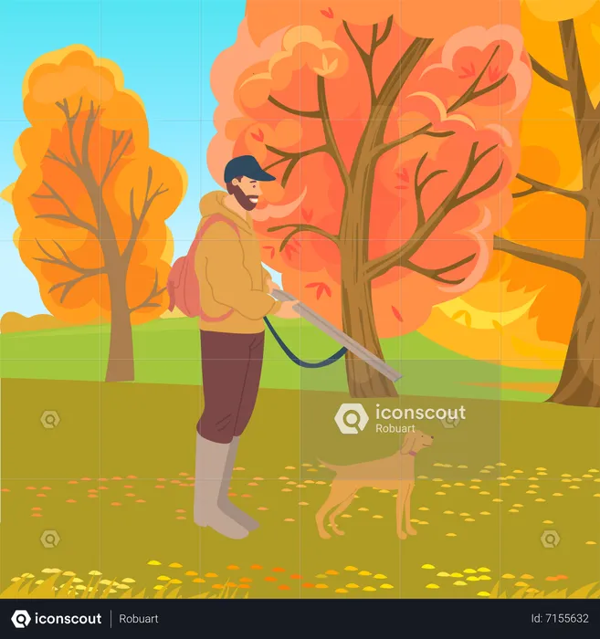 Man With Dog  Illustration