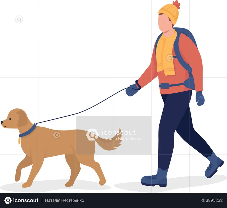 Man with dog in winter  Illustration