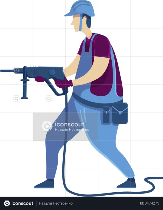 Man with drilling machine  Illustration