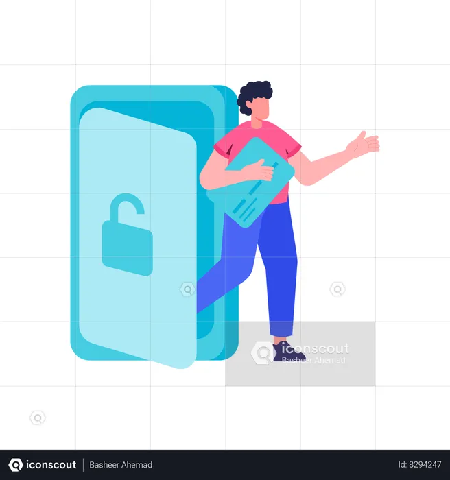 Man with E-wallet Security  Illustration
