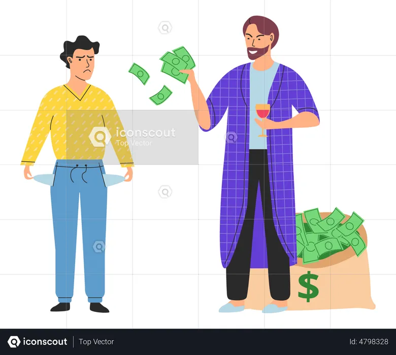 Man with empty pockets and successful millionaire  Illustration