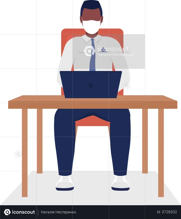 Man with facemask working in office  Illustration
