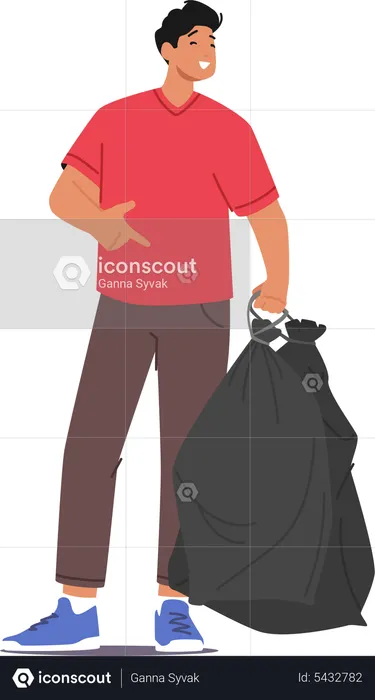 Man with garbage bag  Illustration