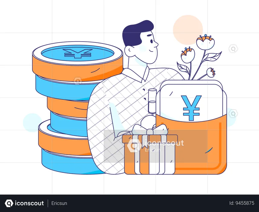 Man with gift and money  Illustration
