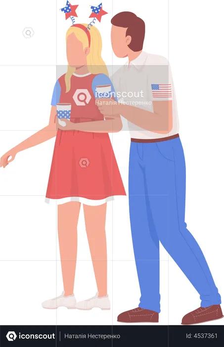 Man with girlfriend at Independence day  Illustration