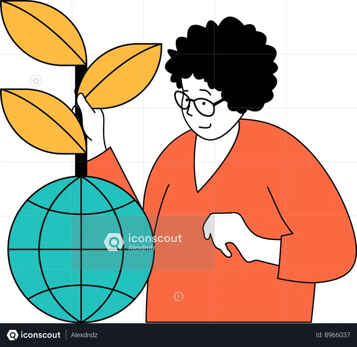 Man with green earth  Illustration
