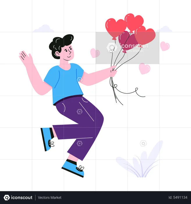 Man with heart balloons  Illustration
