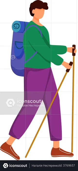 Man with hiking sticks  Illustration