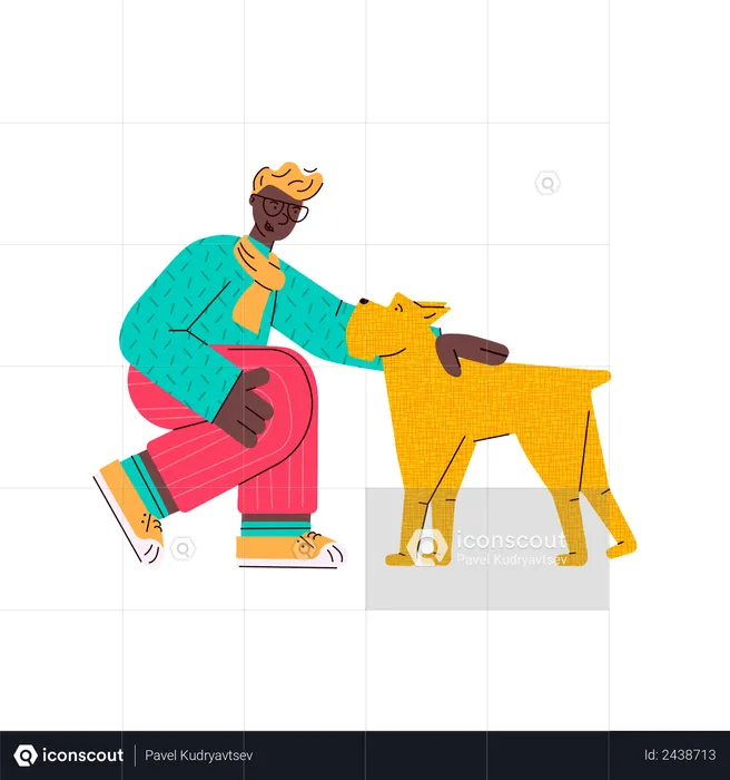 Man with his dog  Illustration