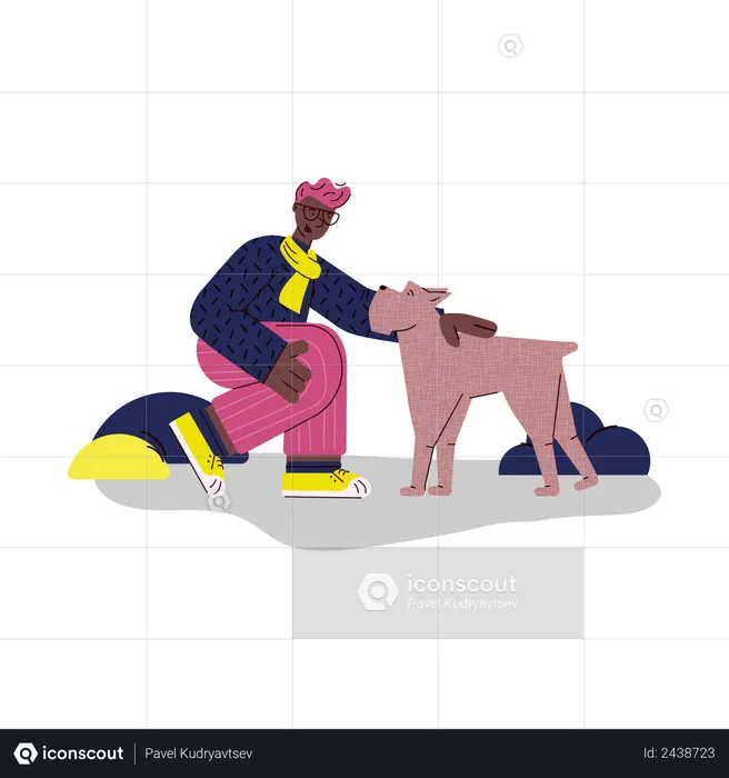 Man with his dog  Illustration