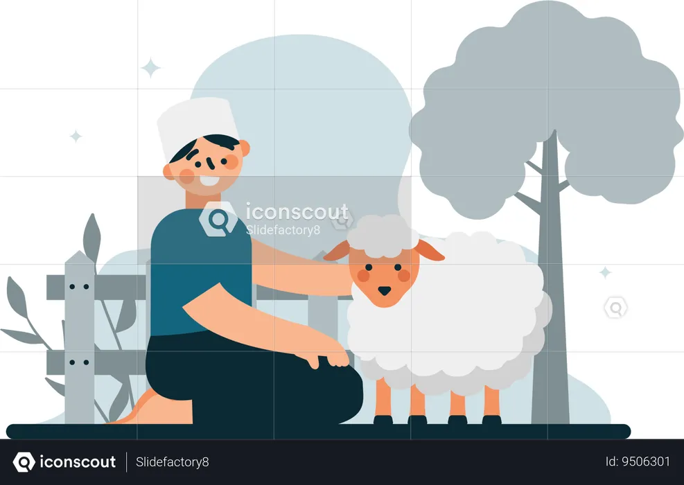 Man with his goat  Illustration