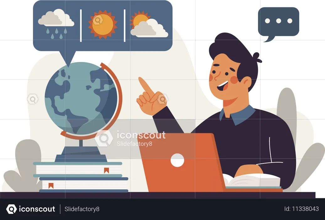 Man with his laptop monitoring the weather  Illustration