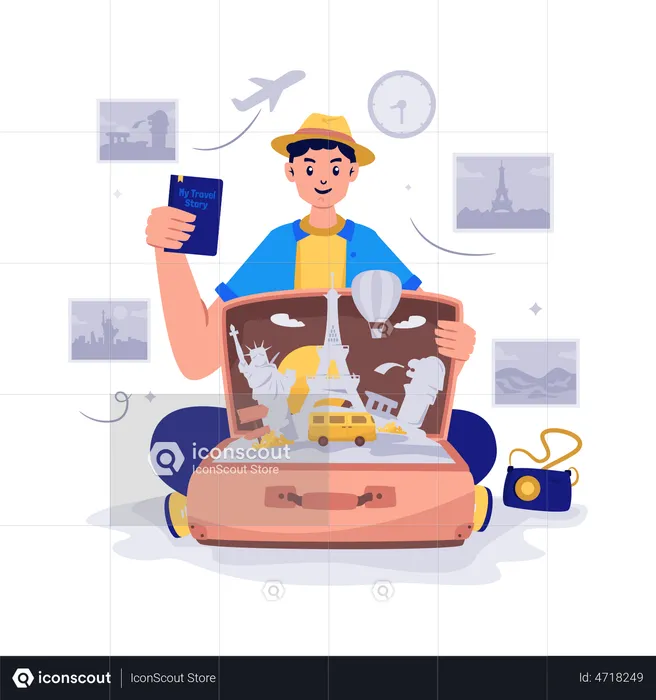 Man with his travel dairy  Illustration