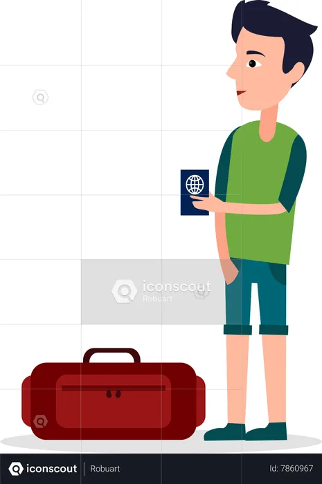 Man with International Passport in Hands  Illustration
