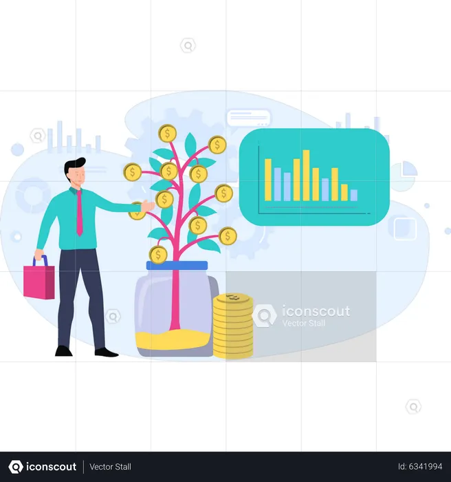 Man with investment plant  Illustration