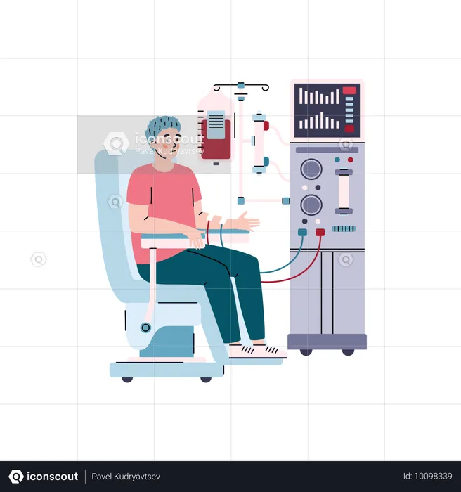 혈액 투석을 받고 있는 신부전증 환자  일러스트레이션