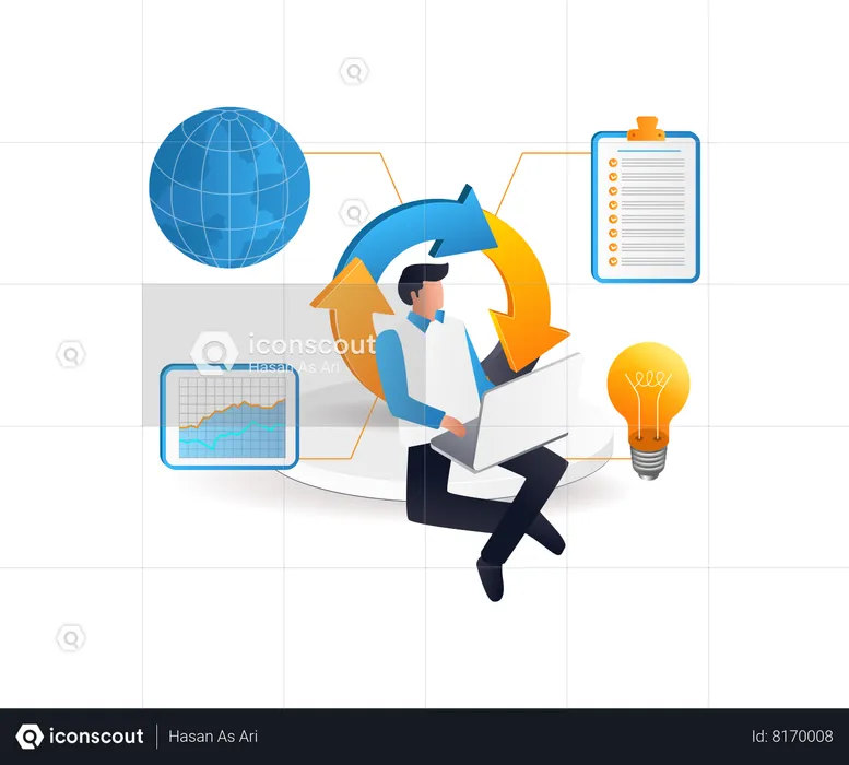 Man with laptop infographic business developer  Illustration