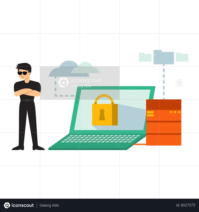 Man with Laptop Security  Illustration