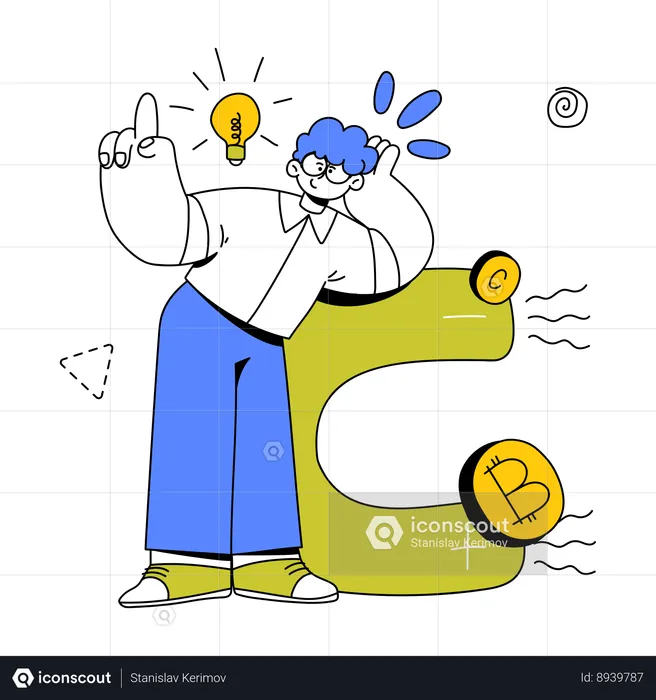 Man With Magnet Attracts Bitcoin Coins  Illustration