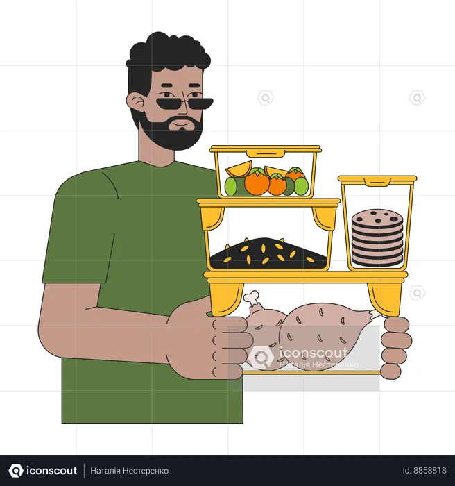 Man with meal container  Illustration