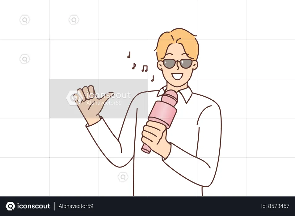 Man with microphone sings in karaoke  Illustration