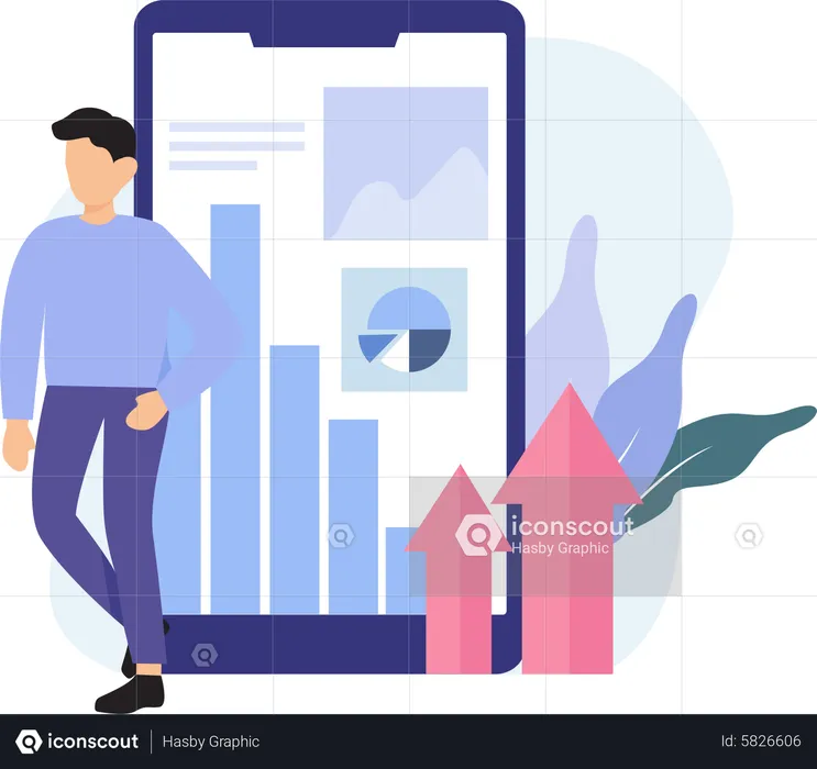Man with mobile data analytics  Illustration