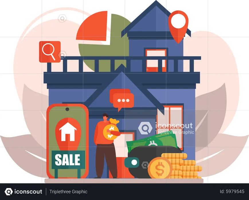 Man with money to buy real estate  Illustration