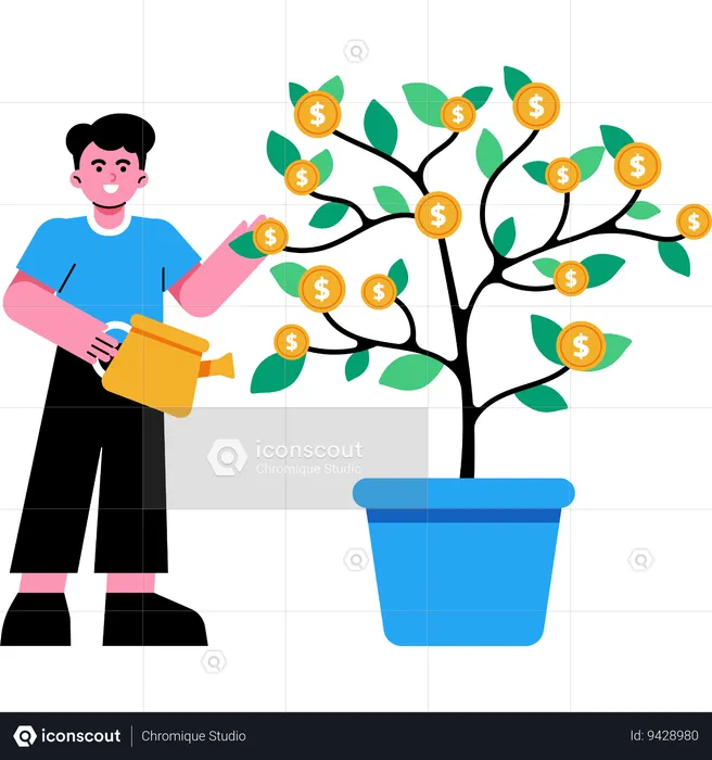 Man with Money Tree  Illustration
