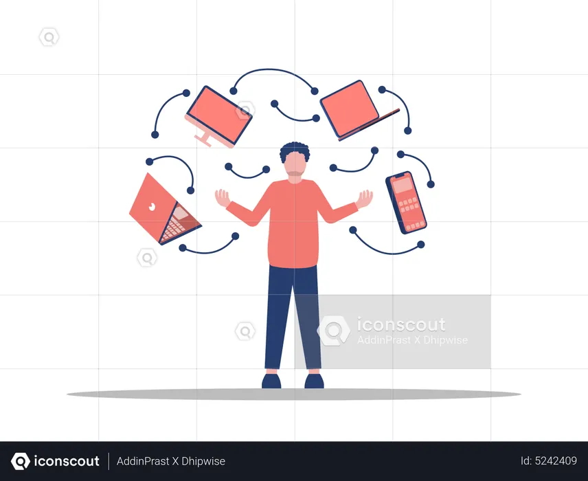 Man with Multiple Gadget  Illustration