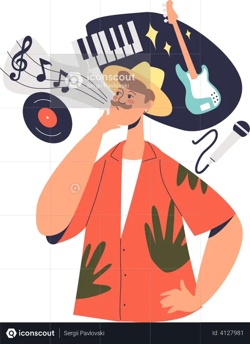 Man with musical hobby  Illustration