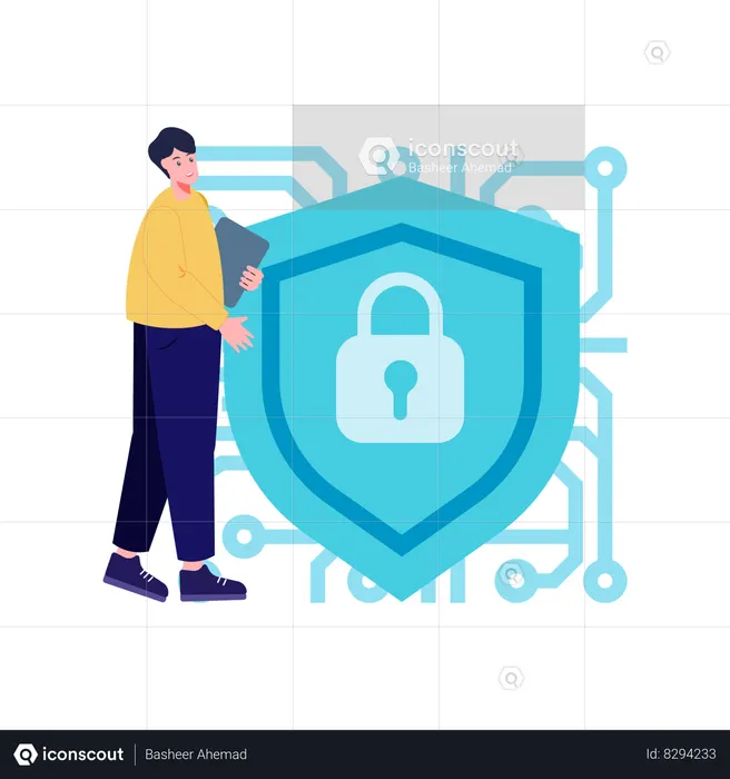 Man with Network security  Illustration