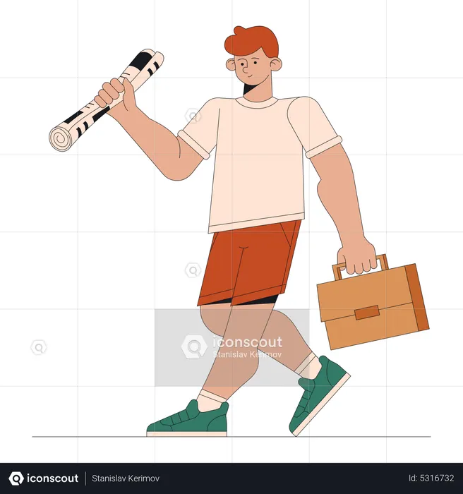 Man with newspaper goes to work  Illustration