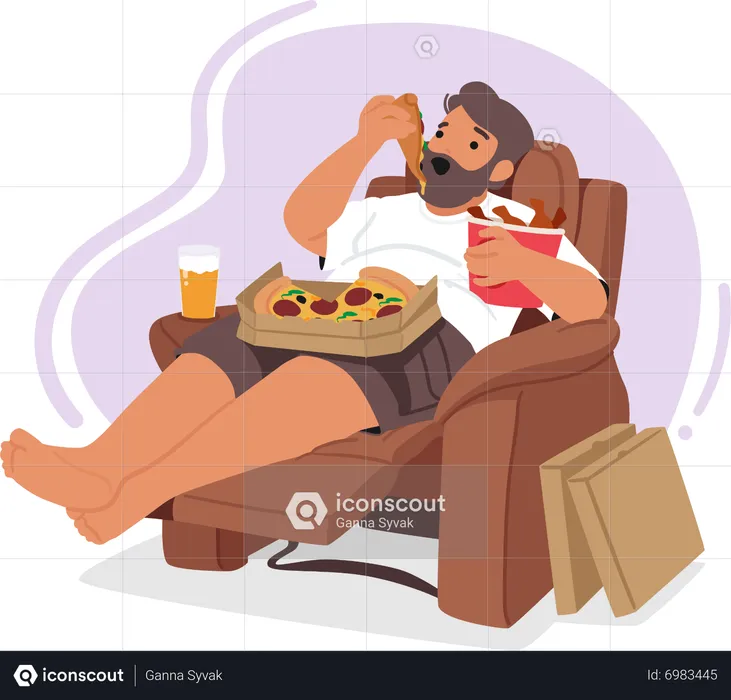 Man with obsessive eating habit  Illustration