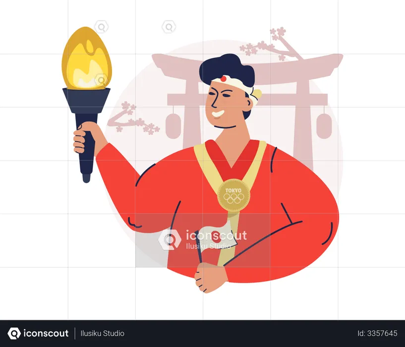Man with olympic torch  Illustration